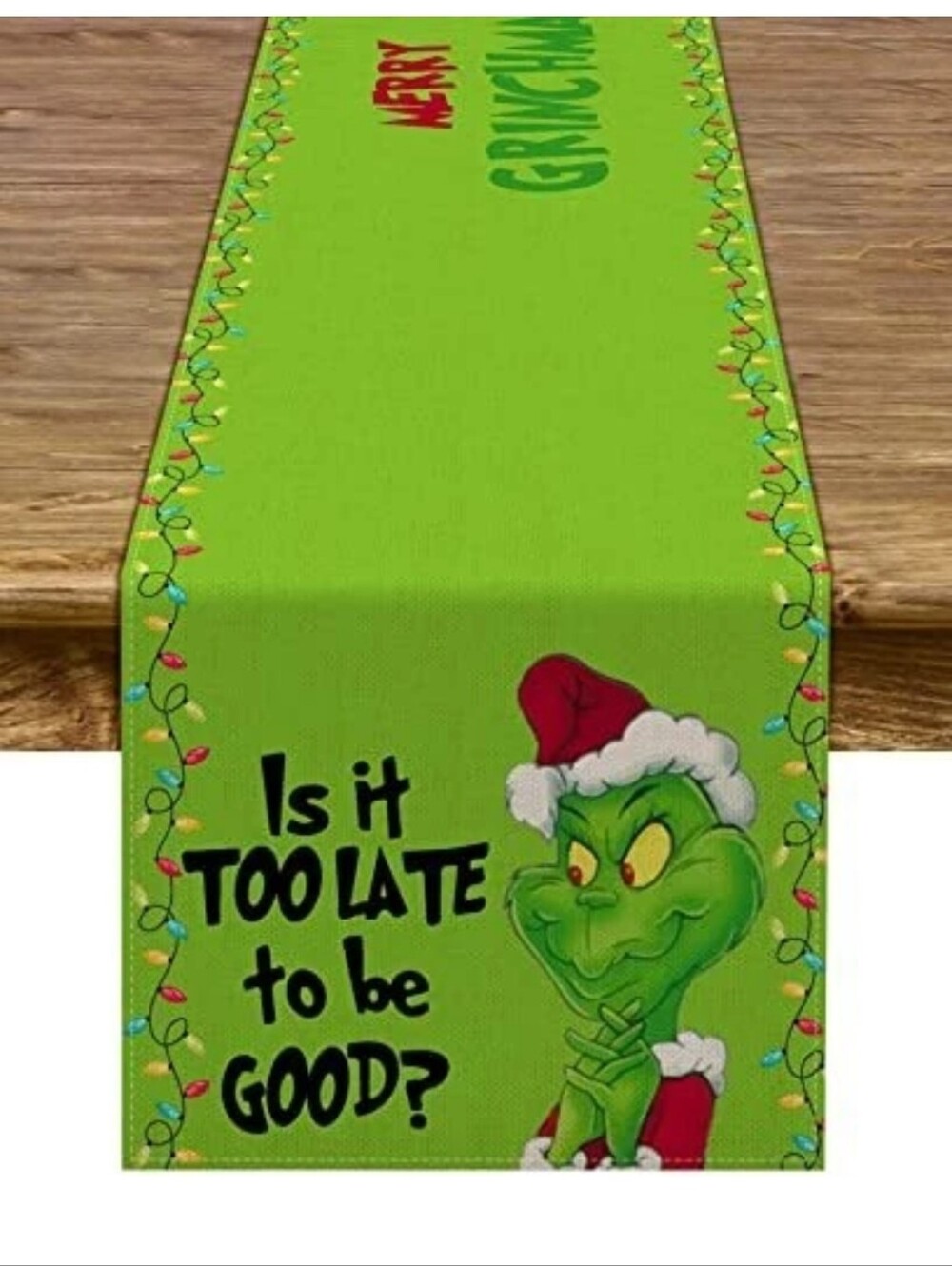 Grinchmas Green Holiday Table Runner, EUC